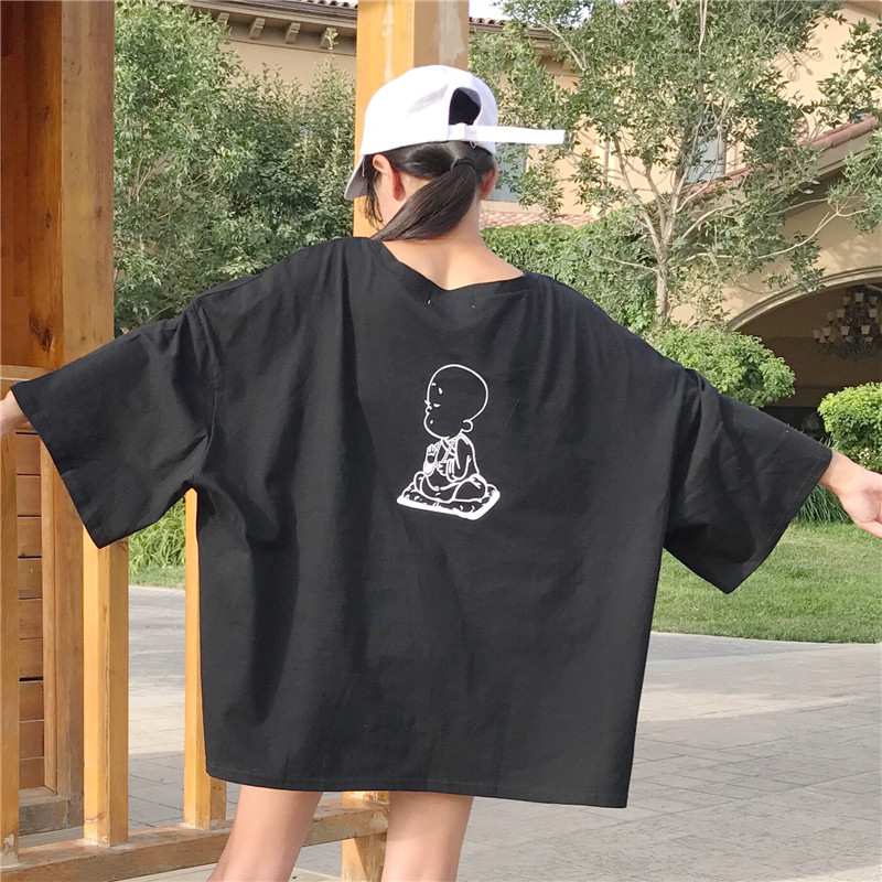 胸围140后背趣味印花小和尚宽松T恤加肥特大码女装胖mm上衣200斤