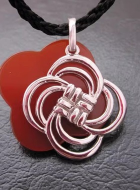 新婚礼物诗美琪中国红玛瑙925银民族风中式首饰喜结良缘项坠