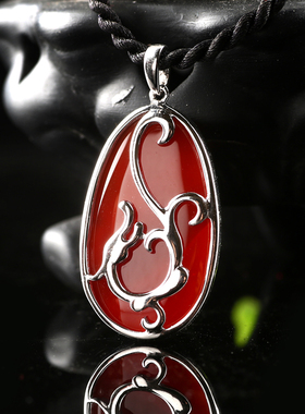 POETRY MAJESTIC/诗美琪 中国红玛瑙925银晓龙在天男士礼物吊坠