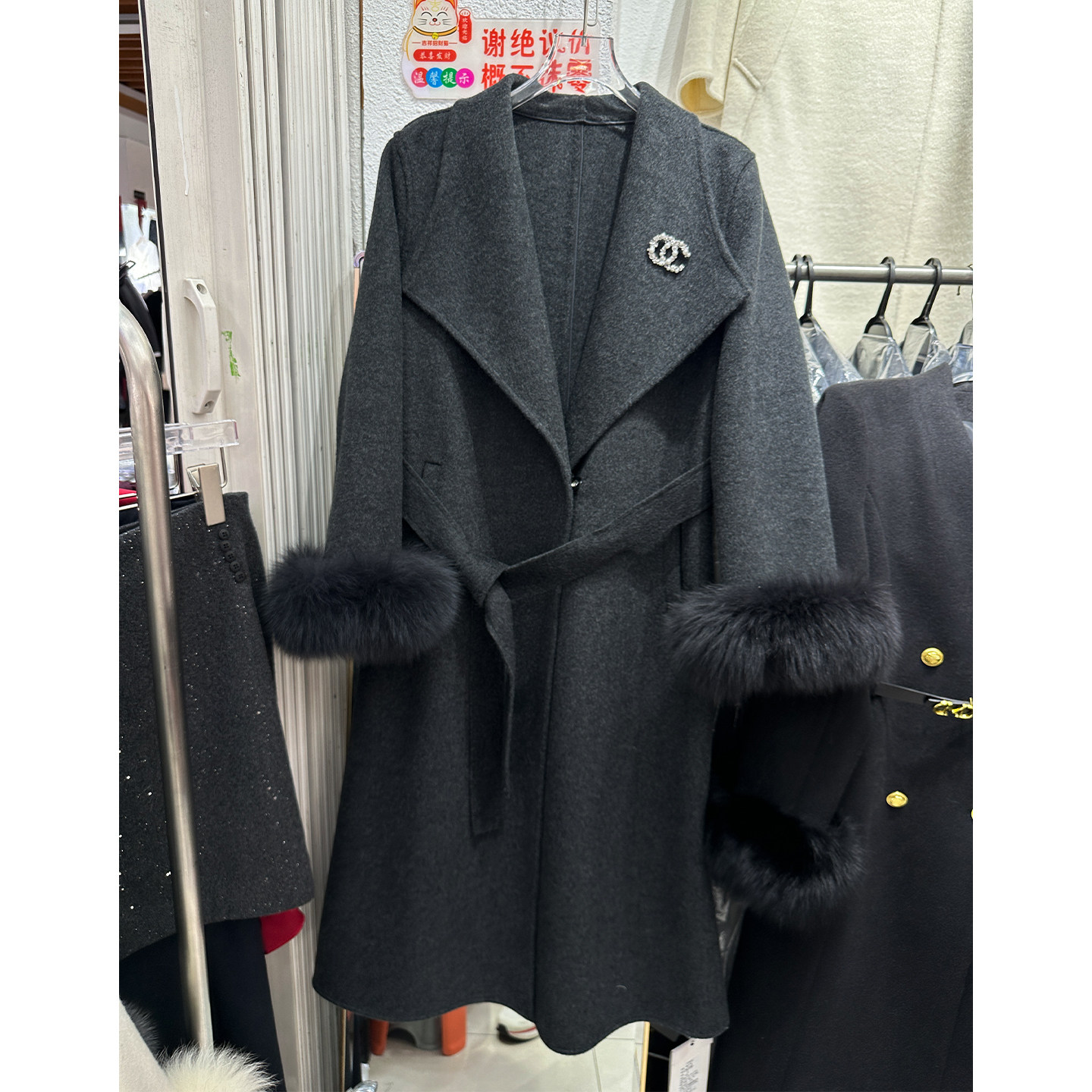 高级感气质贵妇狐狸毛袖口毛呢大衣2025冬季新款双面羊毛呢子外套,女装/女士精品,毛呢外套,淘宝优惠券,粉丝福利购,淘宝优惠卷