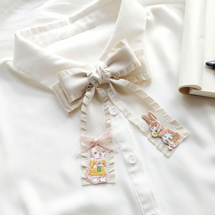 可爱日系洛丽塔粉色蝴蝶结胸针荷叶边飘带领口装饰设计感领结女童