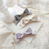 花漾轻复古日韩miu风金属字母贴标灯芯绒双层尖角蝴蝶结边夹领夹