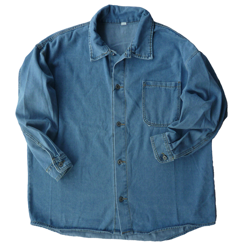 翻领牛仔商务休闲加肥加大长袖衫