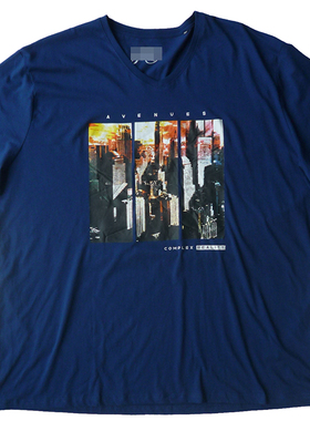 124-186加大码夏季胖男款欧美版胶印图案 全棉鸡心领短袖T恤2213