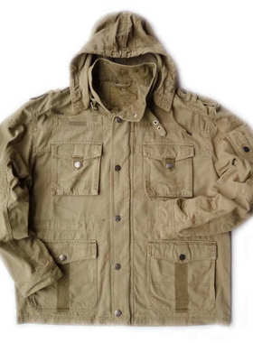 断码抛胸124CM男款春秋砂洗工装 德系狂怒帽可拆中长战术风衣1023