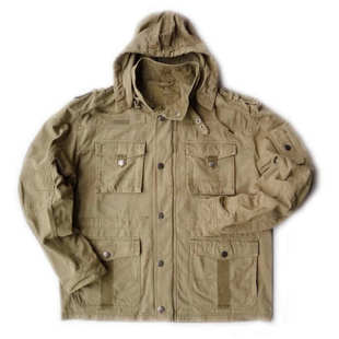 断码抛胸124CM男款春秋砂洗工装 德系狂怒帽可拆中长战术风衣1023