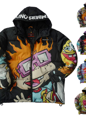 断码特价 胸116-146 加肥加大码 卡通图全身印花连帽棉夹克2268