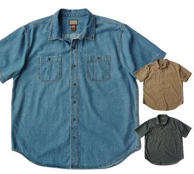 加肥加大码短袖工装尖领牛仔衬衫