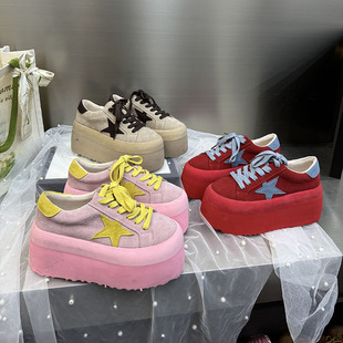 厚底松糕鞋 单鞋 女26新款 增高小个子面包鞋 2217 真皮拼色星星鞋 韩版