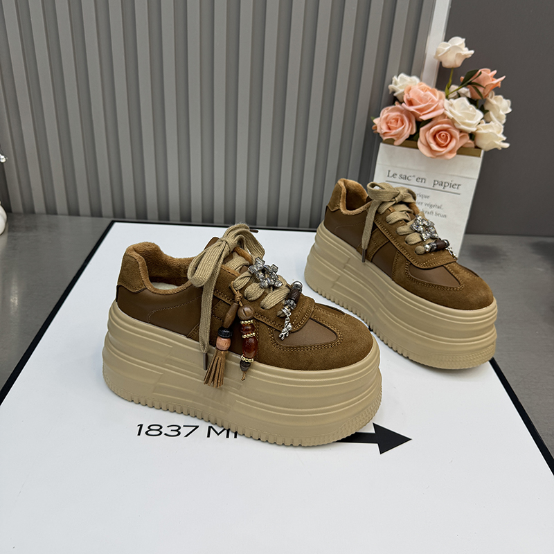 冬季新款真皮松糕鞋厚底防滑底