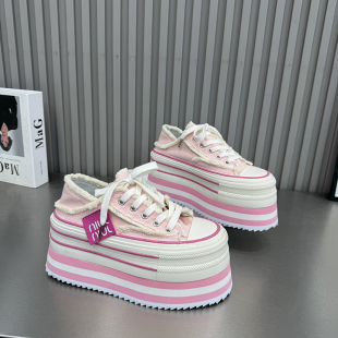 单鞋 韩版 小个子糖果色潮鞋 女厚底增高百搭休闲鞋 2716 松糕底帆布鞋