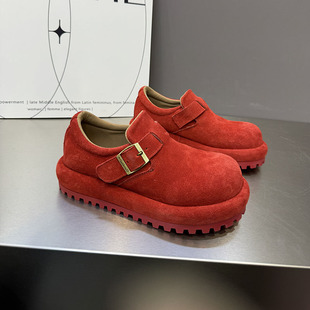 女厚底百搭勃肯鞋 时尚 单鞋 休闲鞋 26红色反绒皮魔术贴松糕鞋