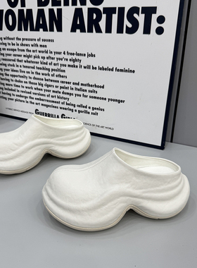 春夏韩式厚底白色包头拖鞋女透气增高休闲穆勒鞋百搭外穿Ｆ307