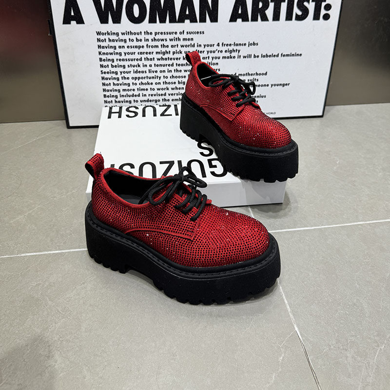 红色系带松糕鞋女厚底增高小个子显瘦圆头满钻单鞋韩版女鞋2016-9,女鞋,松糕（摇摇）鞋,淘宝优惠券,粉丝福利购,淘宝优惠卷