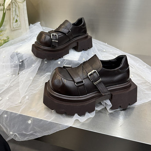 26新款 8100 英伦风小皮鞋 女乐福鞋 增高单鞋 真皮皮带扣厚底松糕鞋