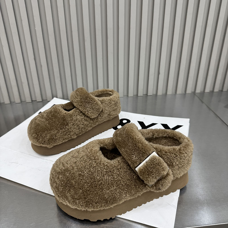 毛绒玛丽珍拖鞋女外穿一字扣带松糕底增高百搭羊毛毛鞋女鞋630-11