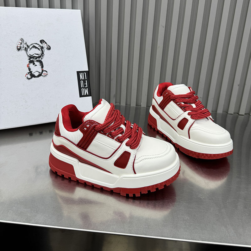 韩版厚底松糕鞋女白色拼色交叉绑带增高小白鞋丑萌大头面包鞋1455