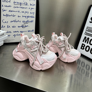 韩版 1177 少女风粉色松糕鞋 老爹鞋 112 女厚底增高百搭休闲鞋 26春季