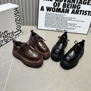 百搭增高鞋 女真皮系带小皮鞋 单鞋 女鞋 韩版 6670 布洛克厚底松糕鞋
