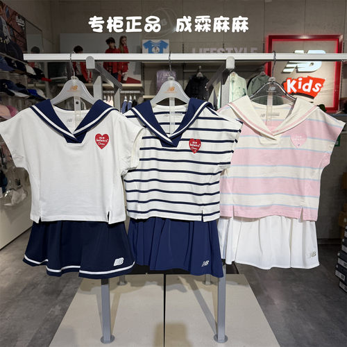 NB女童夏季海军领T恤百褶裙套装