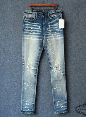 Prps Cayenne E100P62Y 紫制品秋季新款3D洗水紧身破洞漆点牛仔裤