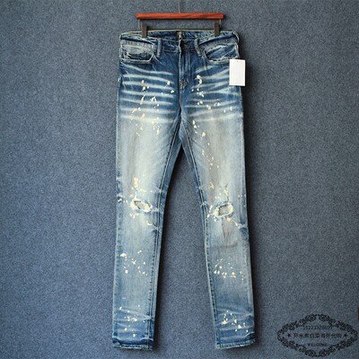 Prps Cayenne E100P62Y 紫制品秋季新款3D洗水紧身破洞漆点牛仔裤