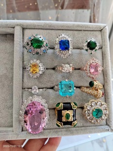 3意大利古董法式轻奢小众彩宝锆石重工镶嵌戒指圈在逃公主钻戒女