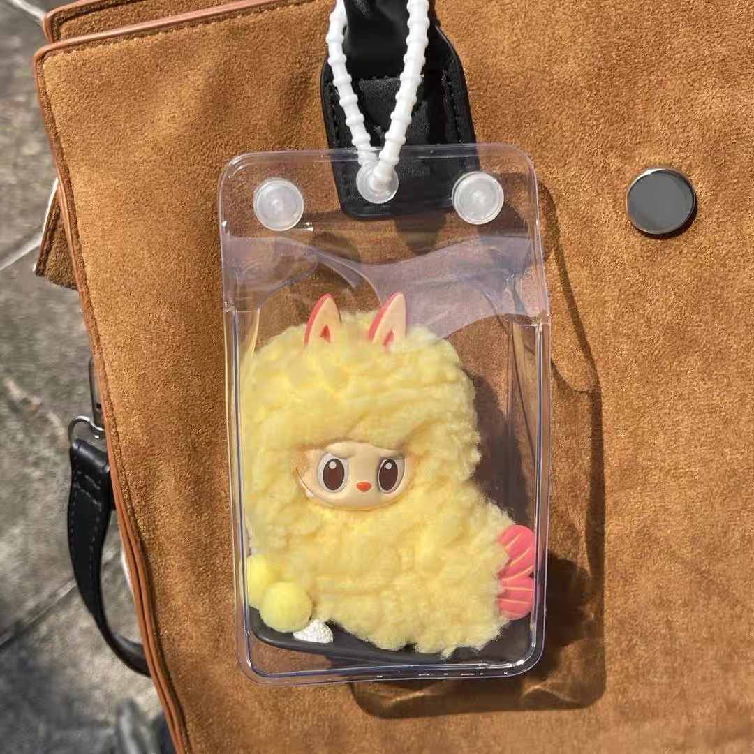 泡泡瑪特炸虾pvc透明牛奶盒娃包玩偶盲盒收纳保护包棉花娃娃痛包