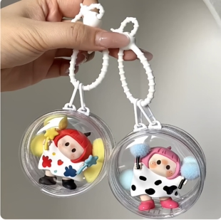 右右酱透明娃包痛包二合一外出pvc圆形挂件保护套萌粒防尘遛娃包