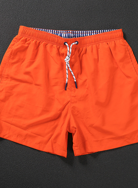 橙色泳裤男夏季沙滩裤三分速干短裤内衬大码休闲裤宽松温泉游泳裤