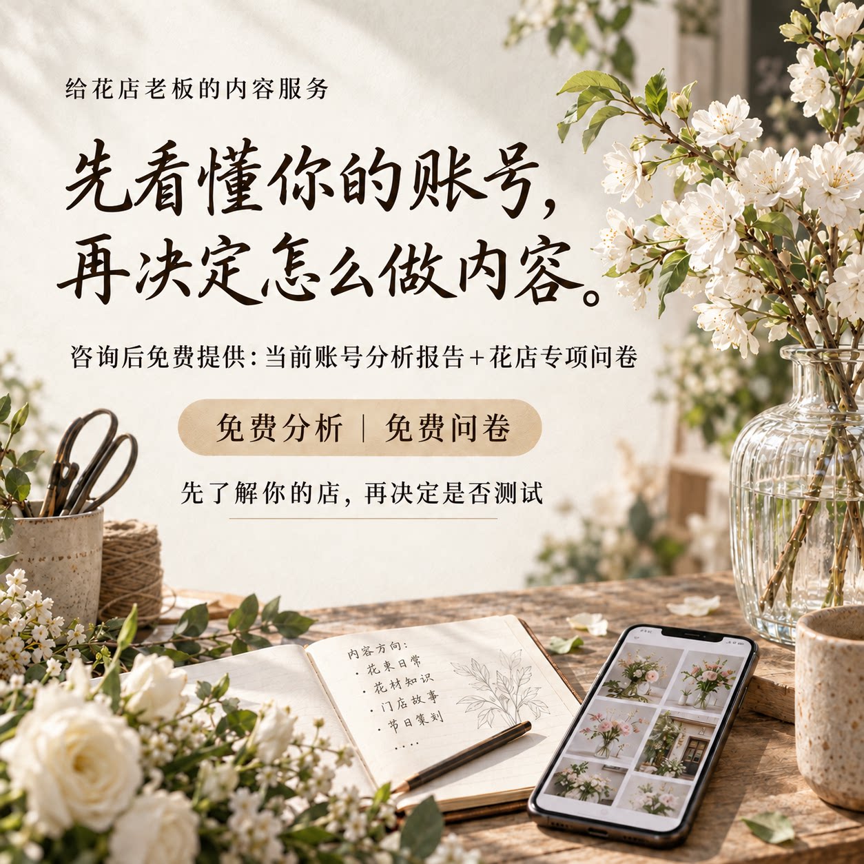 小红薯花店笔记内容策划分析免费咨询定制推广方案图文200元10篇