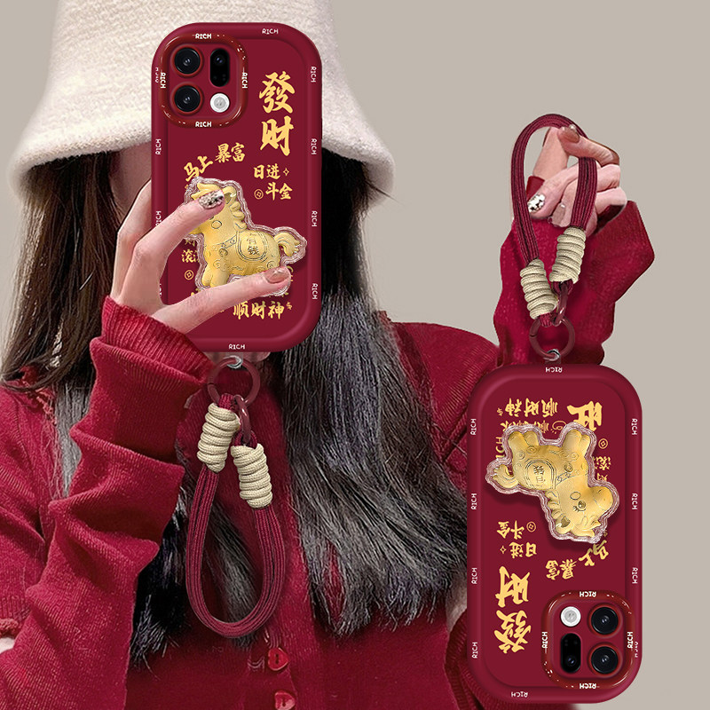 适用OPPOFindX9手机壳新款FindX8s+国潮文字X7Ultra小马镜子支架X6Pro硅胶保护套X5全包防摔外壳X3带挂绳