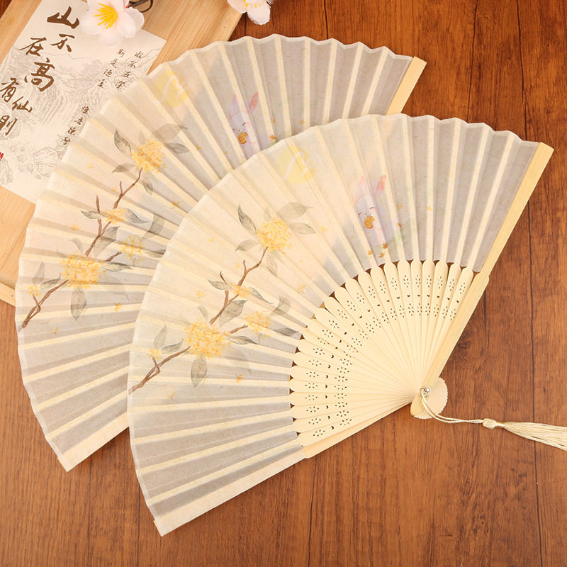 古风折扇女式中国风古装汉服舞蹈扇夏季随身便携扇小绢布扇子