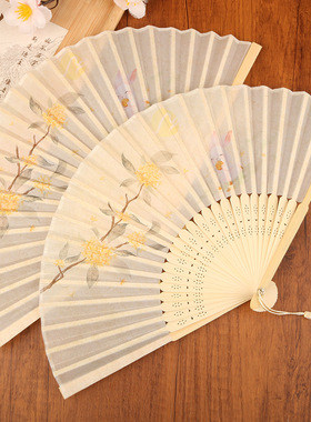 古风折扇女式中国风古装汉服舞蹈扇夏季随身便携扇小绢布扇子