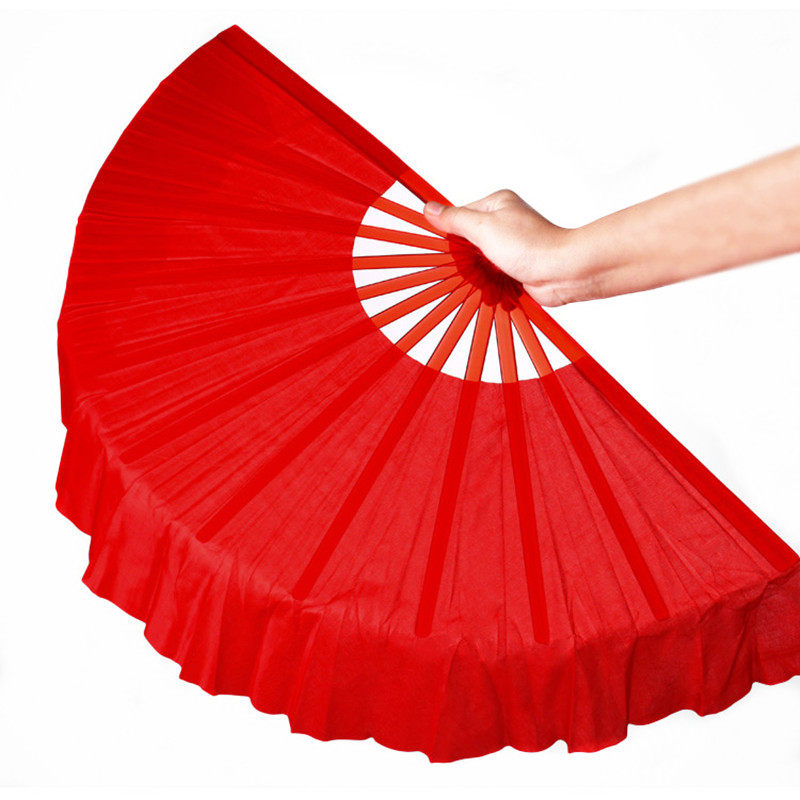 舞蹈扇子秧歌扇木兰双扇大红玫红黄超滑塑料绸扇健身左右手易开合