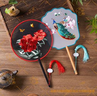 苏绣古典舞团扇刺绣双面绣团扇舞蹈汉服中国风工艺扇工厂自产自销