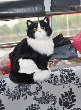 仿真黑白花动物玩具花猫摆件家庭