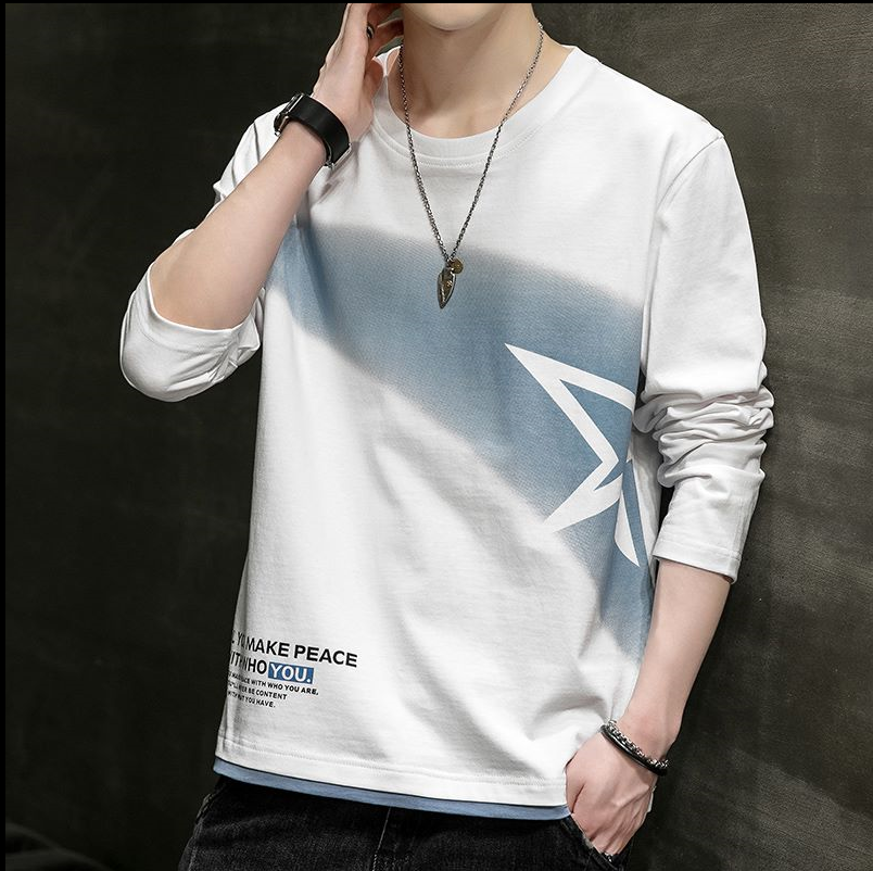 2025新款纯棉长袖T恤男春秋韩版潮牌男装圆领百搭打底衫拼色卫衣