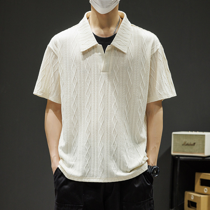 大码夏季麻花纹理POLO衫短袖宽松通勤休闲潮流T恤百搭款时尚潮流