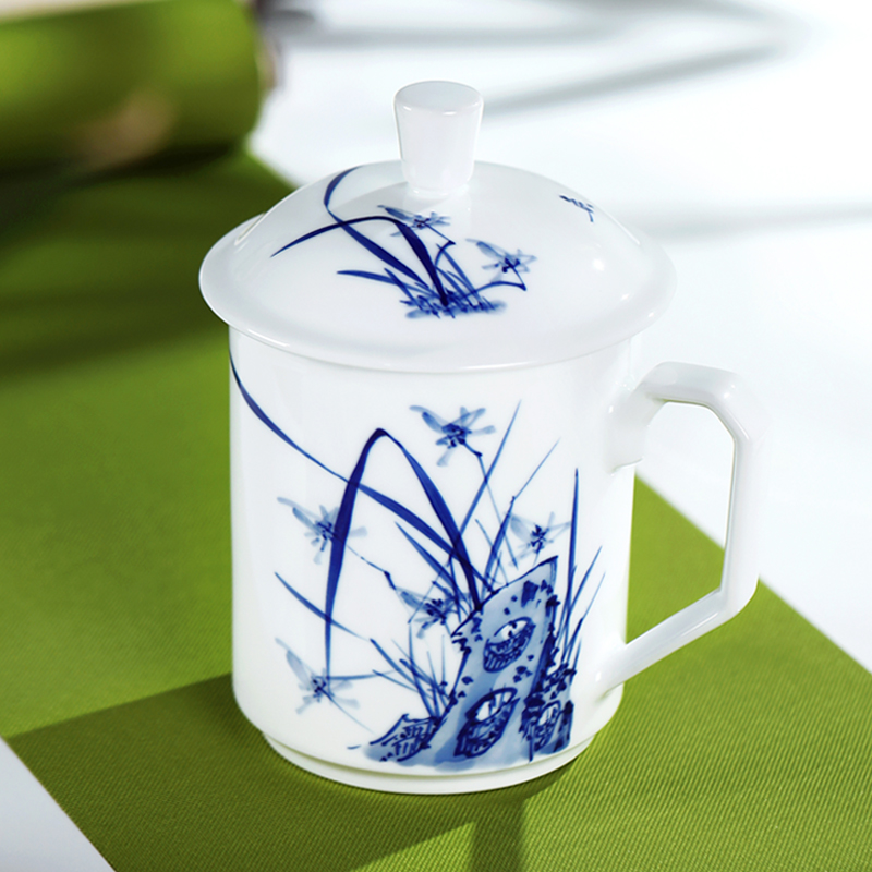 华仕达青花瓷手绘高白泥陶瓷茶杯