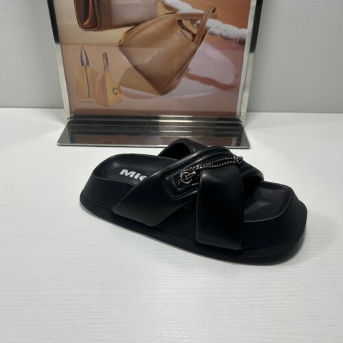 正品MIO/米奥撤柜夏款真皮女鞋厚底一字拖露趾懒人鞋踩屎感女拖鞋