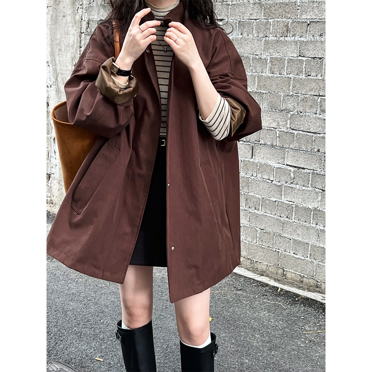 气质廓形立领风衣女慵懒风