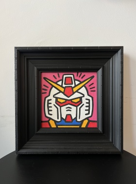 高达装饰画纯手绘丙烯颜料装饰画油画板卡通画定制