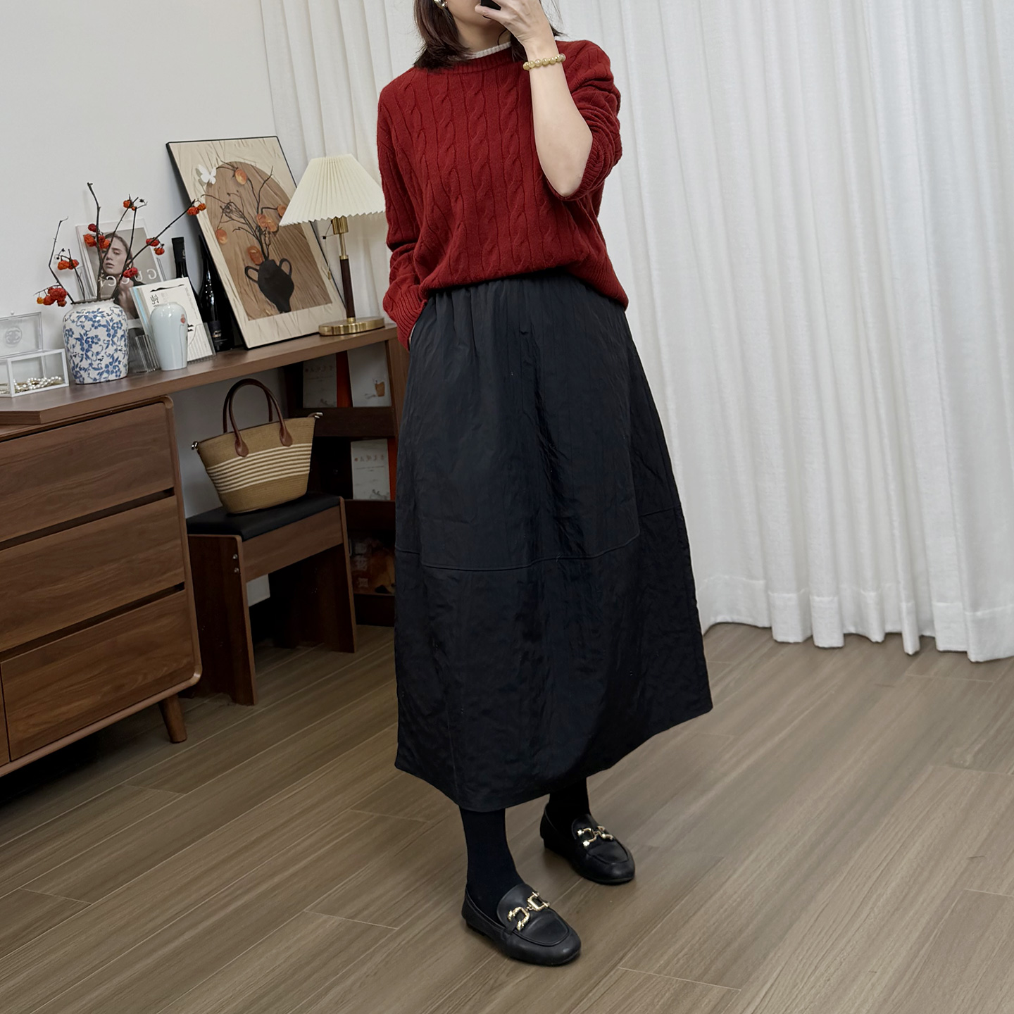 A字半身裙女中长款松紧腰