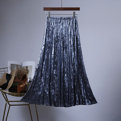 2025秋季新款丝绒百褶半身裙女a字松紧腰腰显瘦遮胯百搭半身长裙