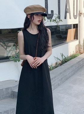 小众设计后背镂空黑色无袖连衣裙