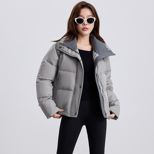 冬装新款原创设计时尚翻领撞色拼接宽松版型百搭短款小个子羽绒服