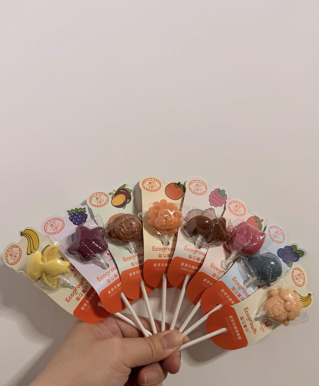 【10支装】Ecogrowth益口童升爱芽无糖棒棒糖儿童卡通造型糖果