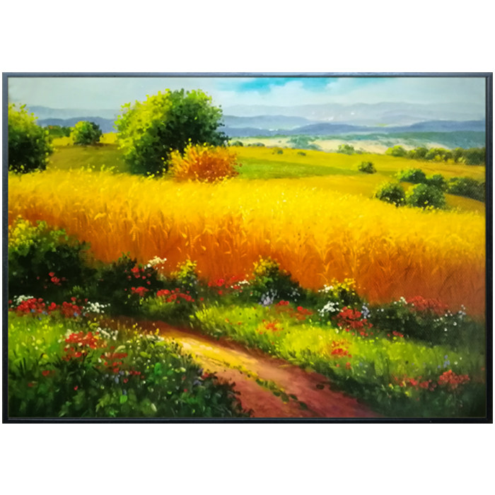 手绘田园麦田丰收装饰画现代过道玄关挂画过道餐厅小尺寸风景油画