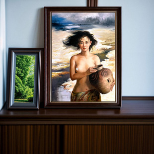 手绘裸女装饰潘洪海远古的风油画民族风美女抱瓶挂画卓克世界名画
